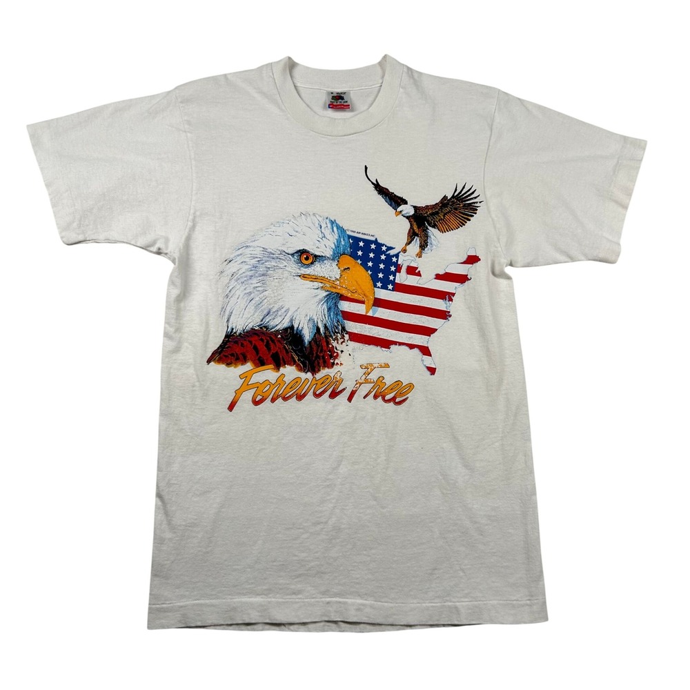 Vintage Fruit Loom Shirt Mens M Freedom Eagle American Flag Patriotic 80s 90s US
